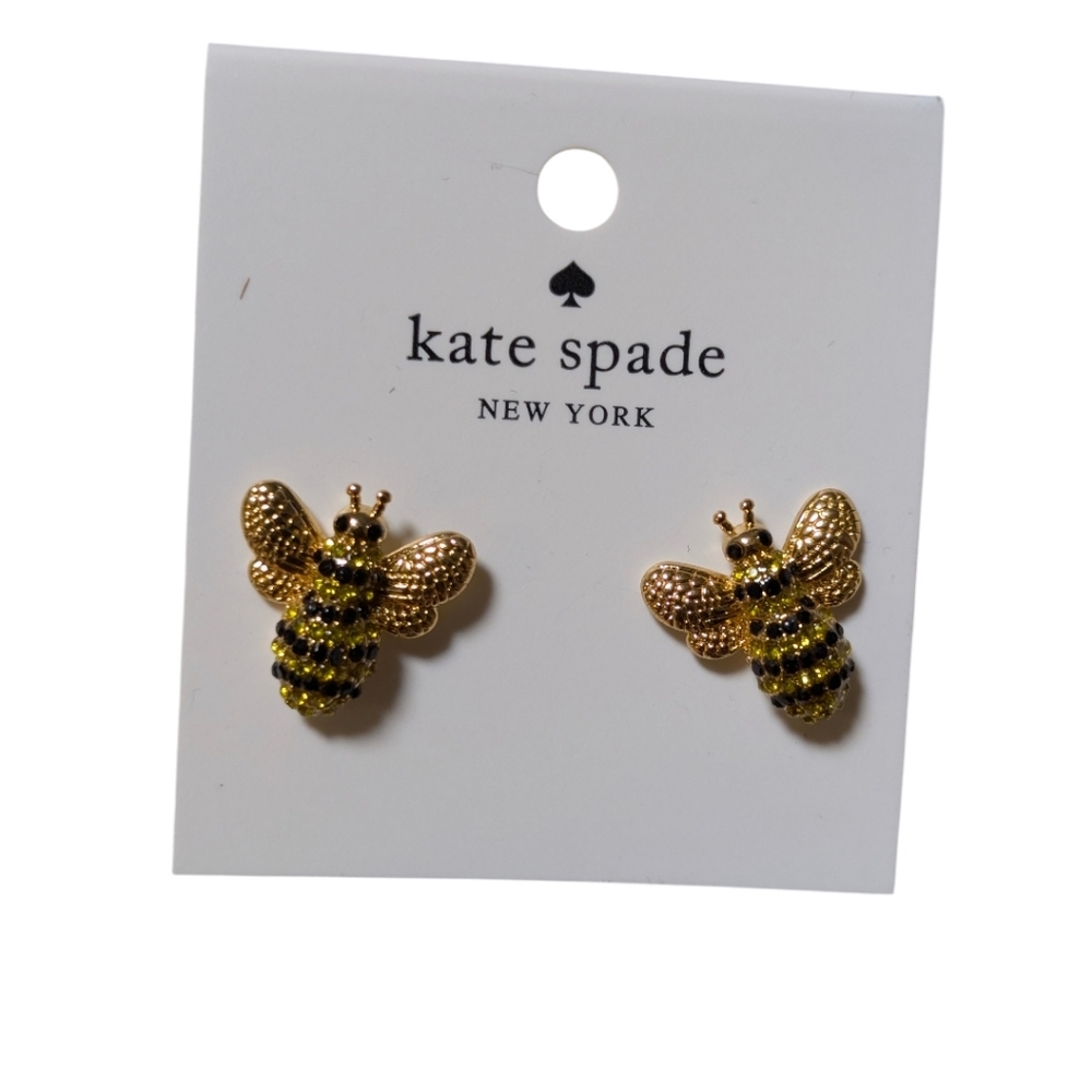 NEW NWT Kate Spade ♠️ Picnic Perfect Pave Bee GOLD Stud Earrings